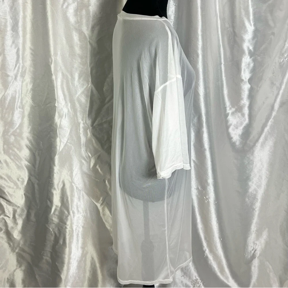 Sheer White Tunic Swim Cover-Up – Half Sleeve Resortwear – OSFM